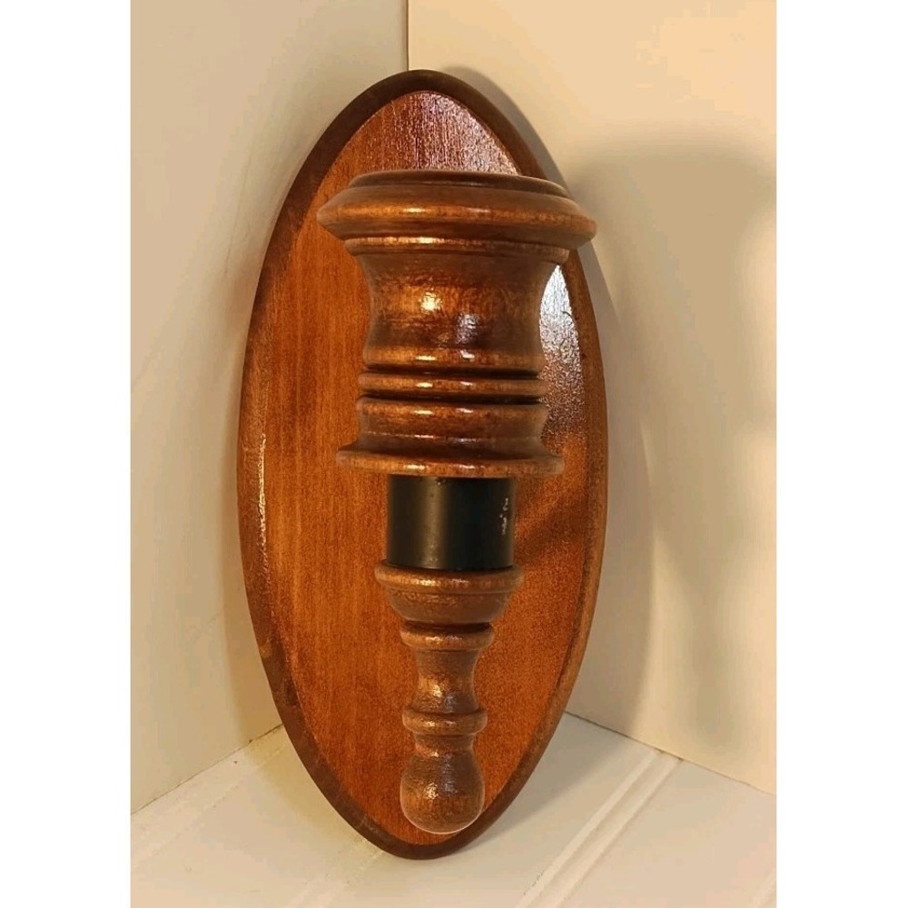 Vtg Home Interior Farmhouse Wood Wrought Iron Candle Wall Sconce MCM Folk Art